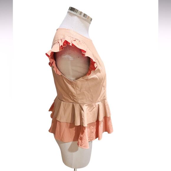 ZARA Peplum Blouse Faux Leather and Fabric Salmon Color  Size Small - Picture 5 of 8